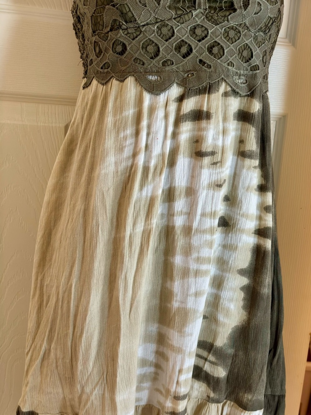 Olive Tie-Dye Midi Dress with Crochet Bodice